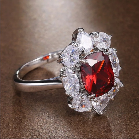 New Women’s 925 Silver Diamond Ruby Girls Ring - Picture 3 of 5